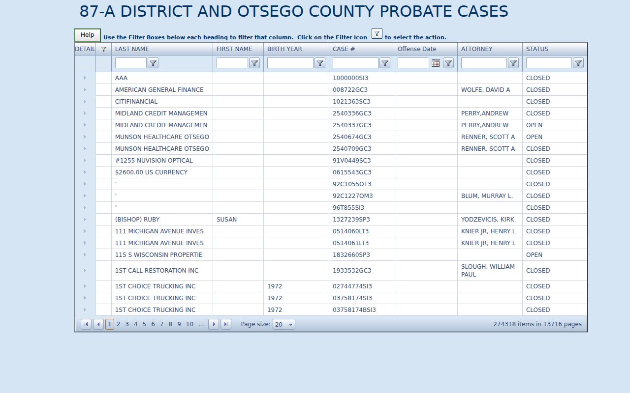 Otsego County case search in the 87-A District Court portal
