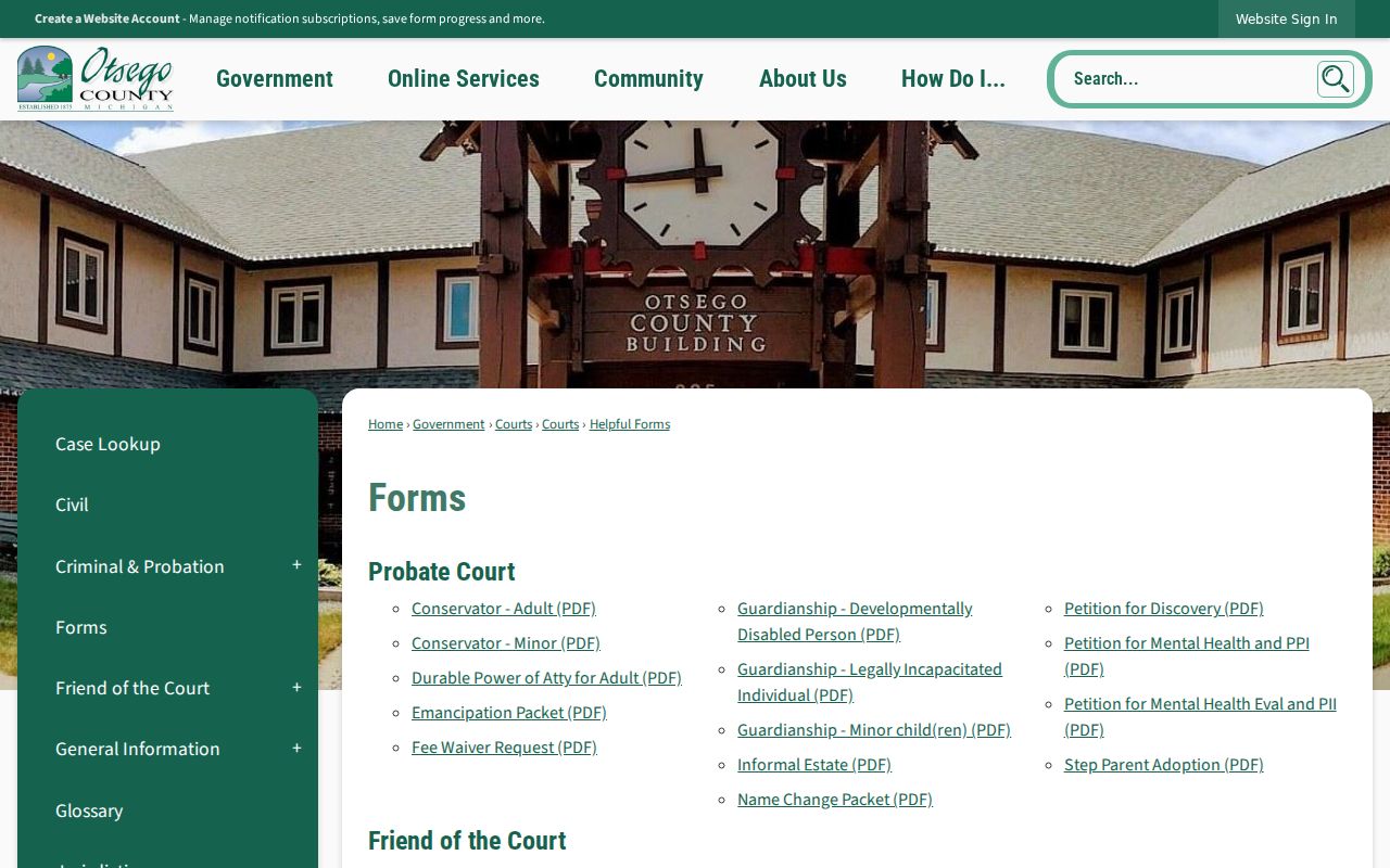 Otsego County civil dockets helpful court forms directory