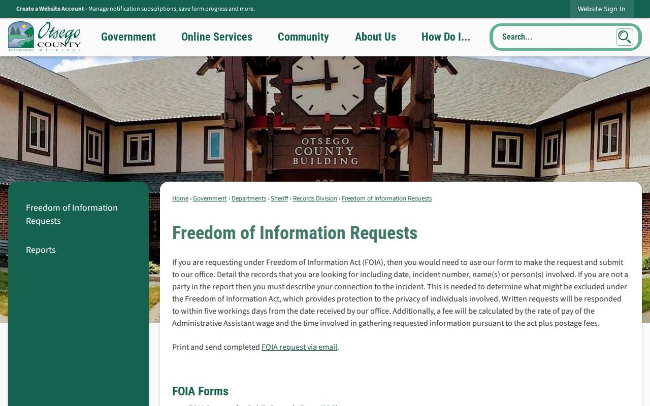 Otsego County court records FOIA guidance source