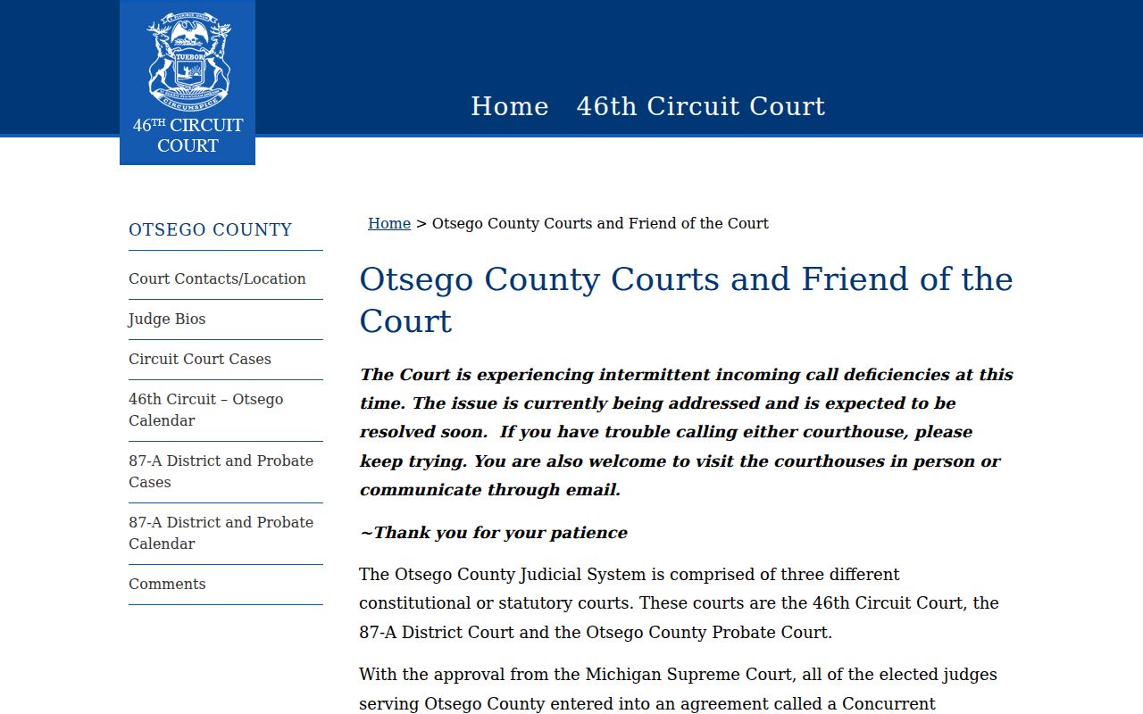 Otsego County court docket calendar access