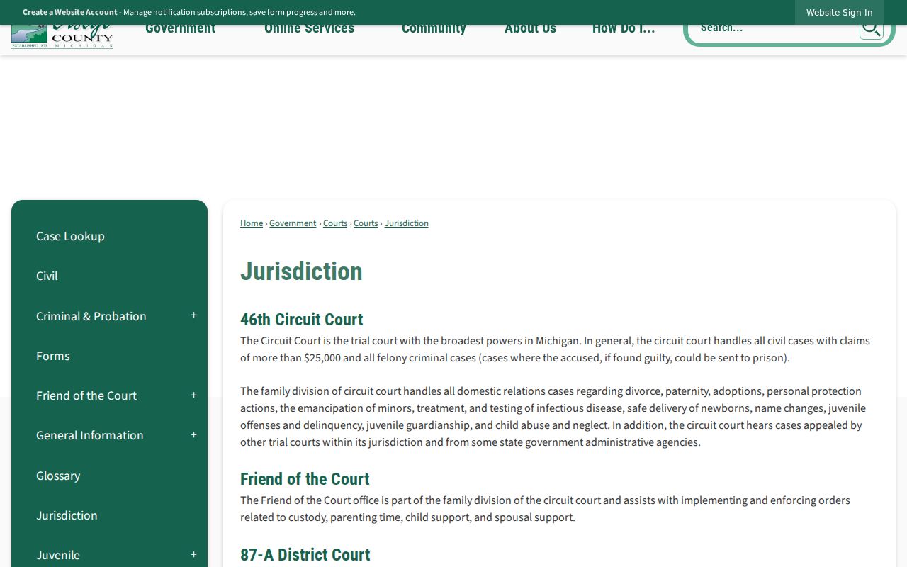 Otsego County court docket jurisdiction information