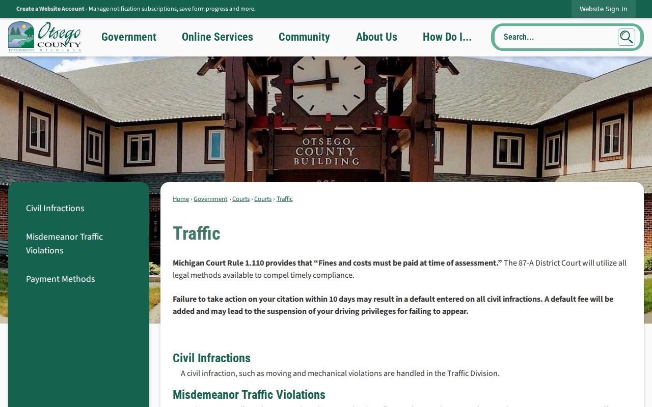 Otsego County traffic court records Traffic page source