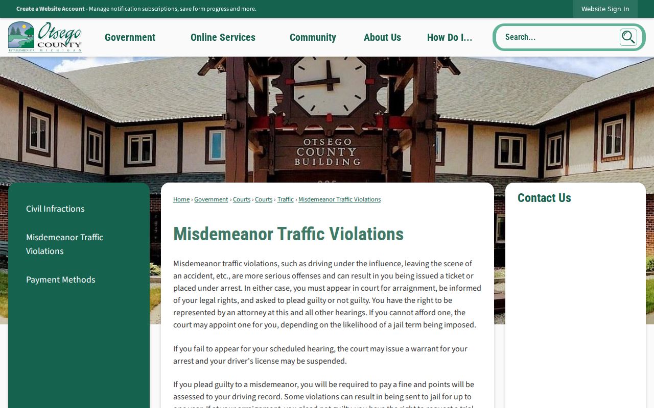 Otsego County traffic court records misdemeanor traffic source